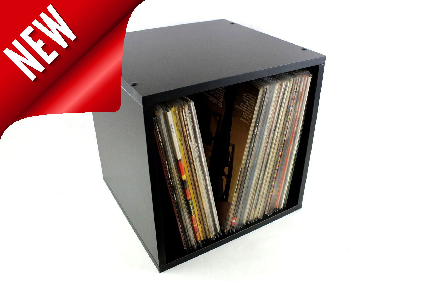 Mobile espositore in legno MDF nero corrugato per 70-90 dischi LP 33 giri